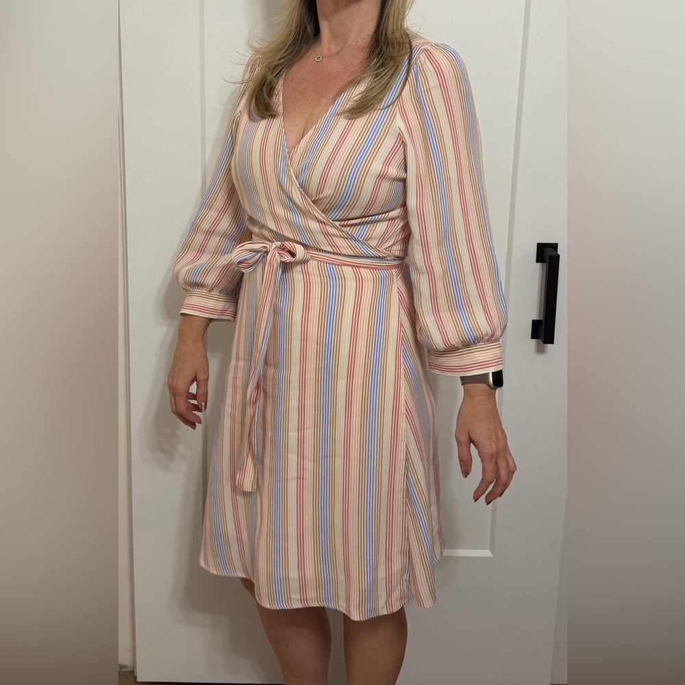 GAP Multicolor Striped 3/4 Sleeve Wrap Dress